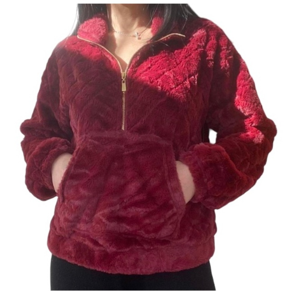No Boundaries Womens Size S Juniors Burgandy Cropped 1/4 zip Sweater, Pocket